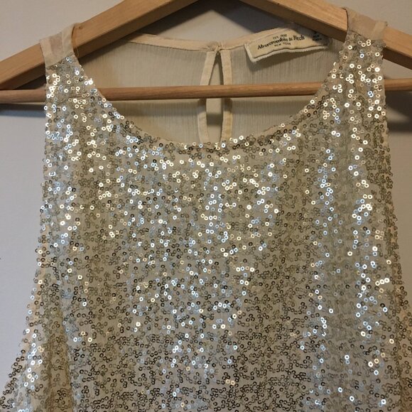 Abercrombie & Fitch Cream and Gold Sequin Sheer Glamorous Tank Top - Picture 5 of 16